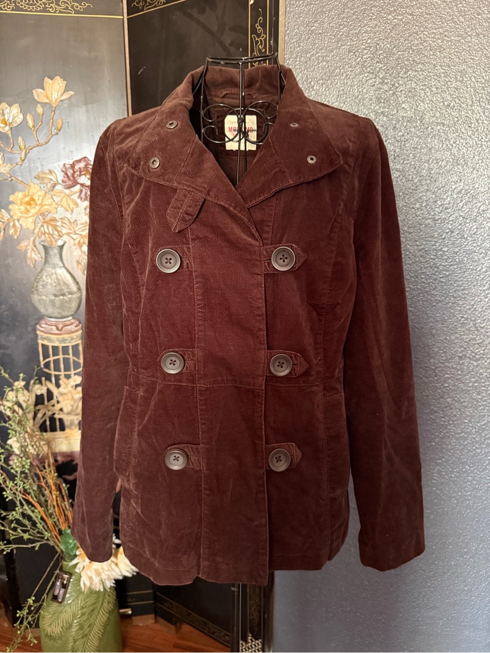 Women's Double-Breasted Corduroy Jacket - Brown
